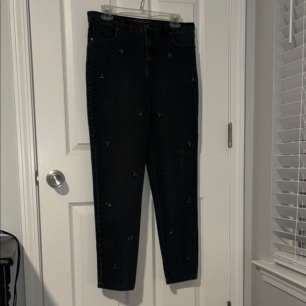 Gloria Vanderbilt Beaded Black Cropped Jeans Size 10